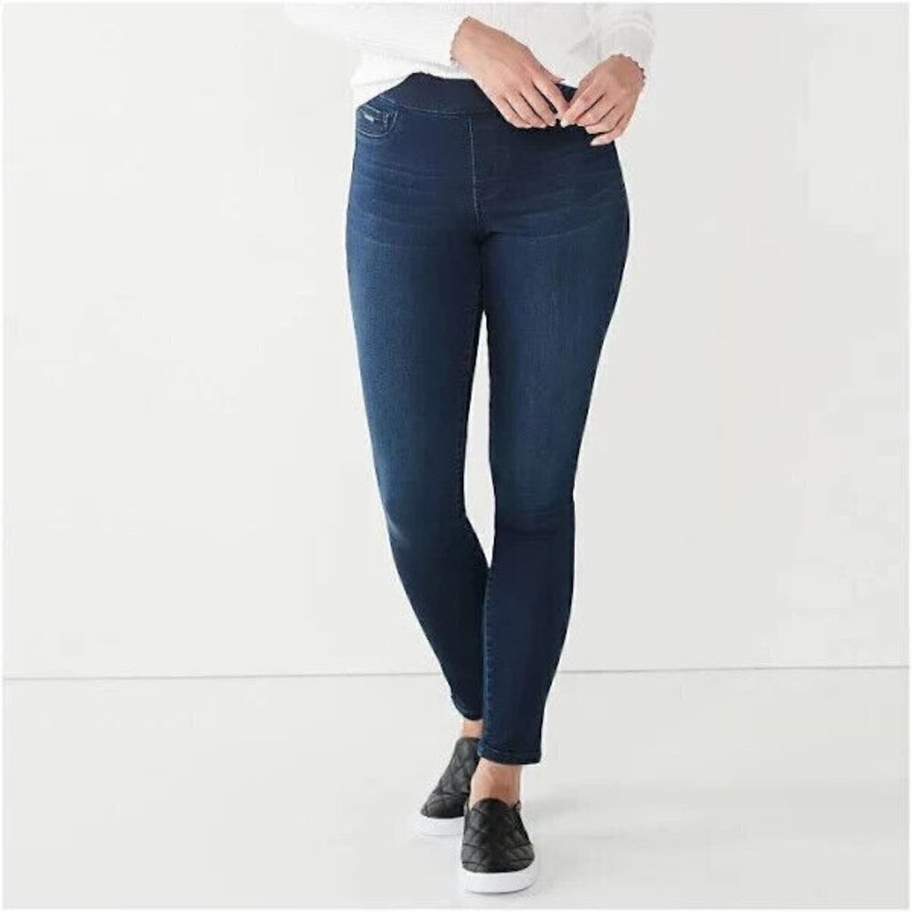 Nine West Women's Size 4 Pull on Skinny Jeans Jeggings Dark Wash Elastic Waist